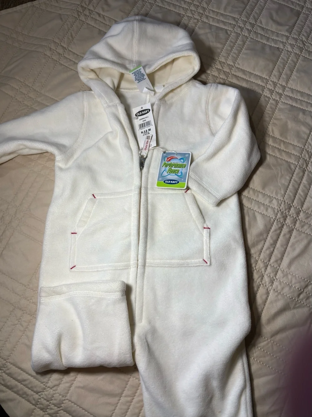 Old Navy 6-9M Hooded Fleece Baby One-Piece with Pockets